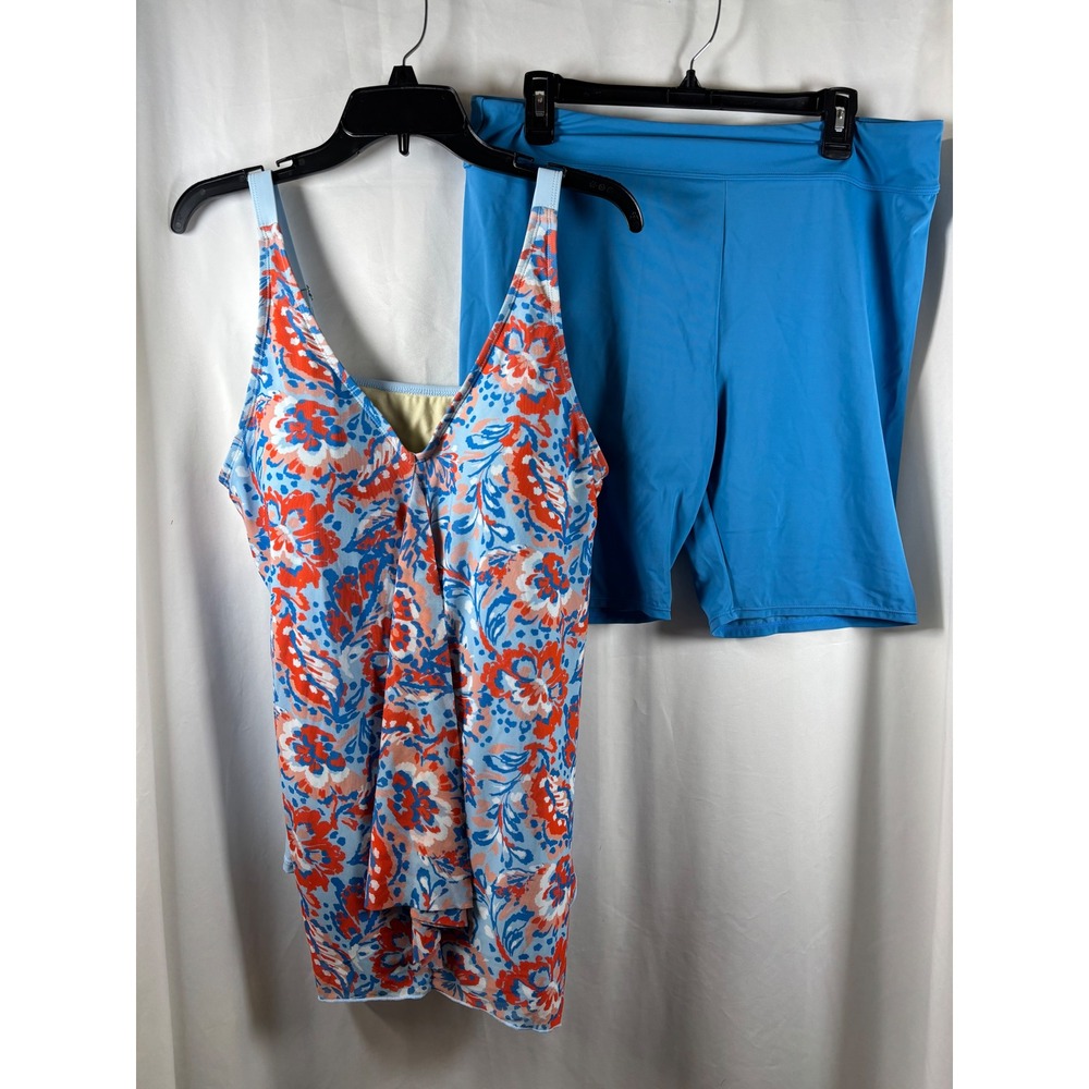 Denim‎ & Co Beach Womens Size 16 Floral Tankini Top and Swim Shorts Set